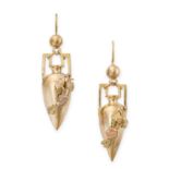 A PAIR OF ANTIQUE GOLD DROP EARRINGS, 19TH CENTURY in yellow gold, in the Etruscan revival manner,