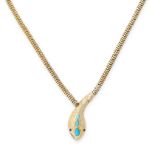 AN ANTIQUE TURQUOISE AND GARNET SNAKE NECKLACE, 19TH CENTURY in yellow gold, designed to depict a