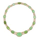 AN ANTIQUE CHRYSOPRASE NECKLACE, 19TH CENTURY formed of a series of a graduated oval links set