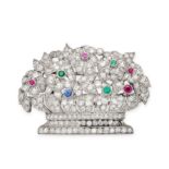 A VINTAGE RUBY, EMERALD, SAPPHIRE AND DIAMOND GIARDINETTO BROOCH in platinum, set with single cut