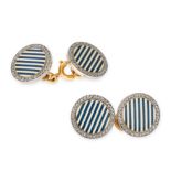 A PAIR OF CARTIER ENAMEL CUFFLINKS in 18ct yellow gold and platinum, each circular link with a