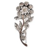 AN ANTIQUE DIAMOND FLOWER BROOCH, 19TH CENTURY in silver, set with rose cut diamonds, no assay