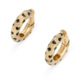 KUTCHINSKY, A PAIR OF VINTAGE ENAMEL PAW HOOP CLIP EARRINGS 1970 in 18ct yellow gold, the textured