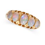 AN ANTIQUE EDWARDIAN OPAL FIVE STONE RING, 1902 in 18ct yellow gold, set with five graduated