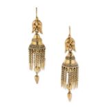 A PAIR OF ANTIQUE GOLD TASSEL DROP EARRINGS, 19TH CENTURY in yellow gold, each comprising a