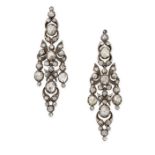 A FINE PAIR OF ANTIQUE DIAMOND DROP EARRINGS, 19TH CENTURY AND LATER in yellow gold and silver,