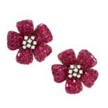 A PAIR OF VINTAGE PASTE FLOWER CLIP EARRINGS in sterling silver, each with five petals invisibly set