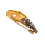 AN ANTIQUE DIAMOND AND PEARL LOBSTER BROOCH depicting a lobster set with rose cut diamonds with a