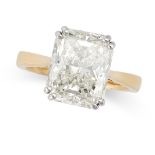 A 5.63 CARAT SOLITAIRE DIAMOND ENGAGEMENT RING in 18ct yellow and white gold, set with a radiant cut