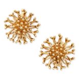 TIFFANY & CO, A PAIR OF ANEMONE CLIP EARRINGS in 14ct yellow gold, each earring stylised as a sea