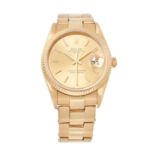 ROLEX, A VINTAGE OYSTER PERPETUAL DATE WRISTWATCH in 18ct yellow gold, REF 15238, 1990, with