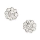 A PAIR OF DIAMOND DAISY CLUSTER STUD EARRINGS in 18ct white gold, each set with a cluster of round