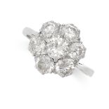 A DIAMOND CLUSTER RING in 18ct white gold, set with a cluster of round brilliant cut diamonds all