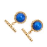 BOUCHERON, A PAIR OF VINTAGE ENAMEL CUFFLINKS in 18ct yellow gold, each comprising a circular dome