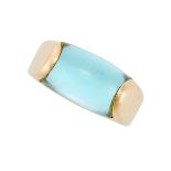 BULGARI, A BLUE TOPAZ TRONCHETTO RING in 18ct yellow gold, set with a cabochon blue topaz, signed