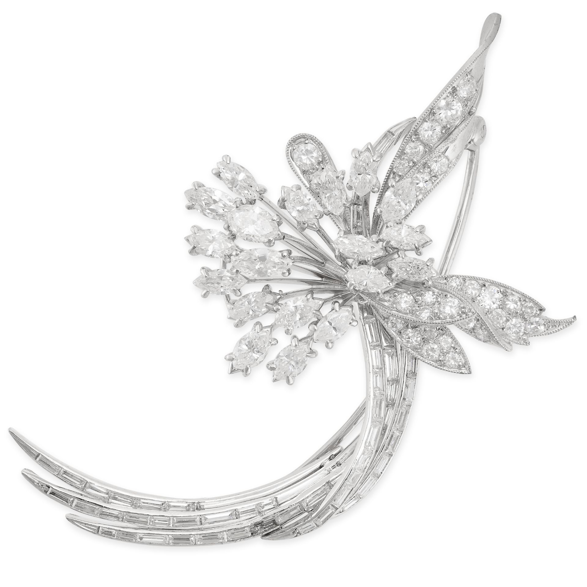 A VINTAGE DIAMOND SPRAY BROOCH in white gold, designed as a spray of foliage, set with round