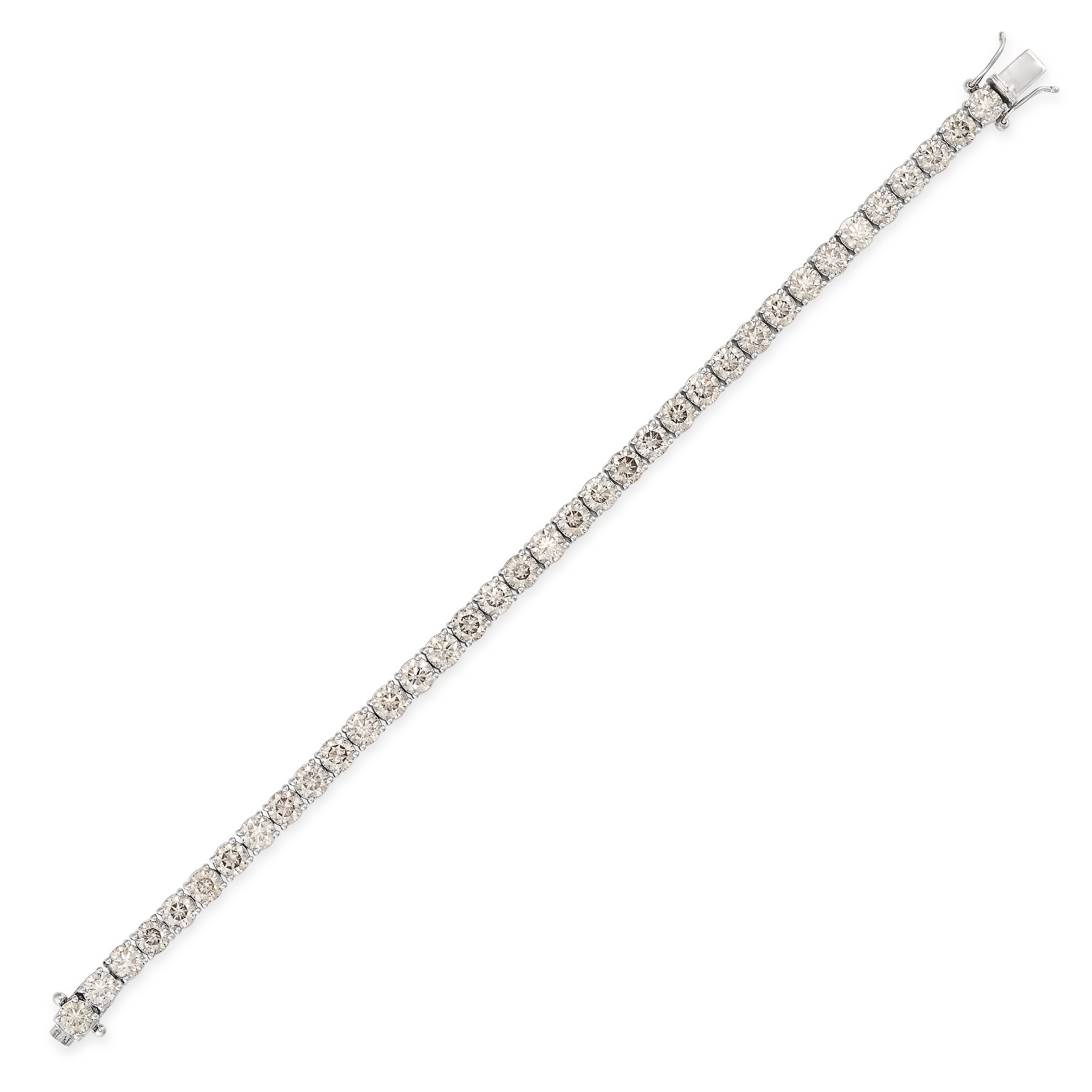 A DIAMOND LINE BRACELET in 18ct white gold, set with a row of thirty six round brilliant cut