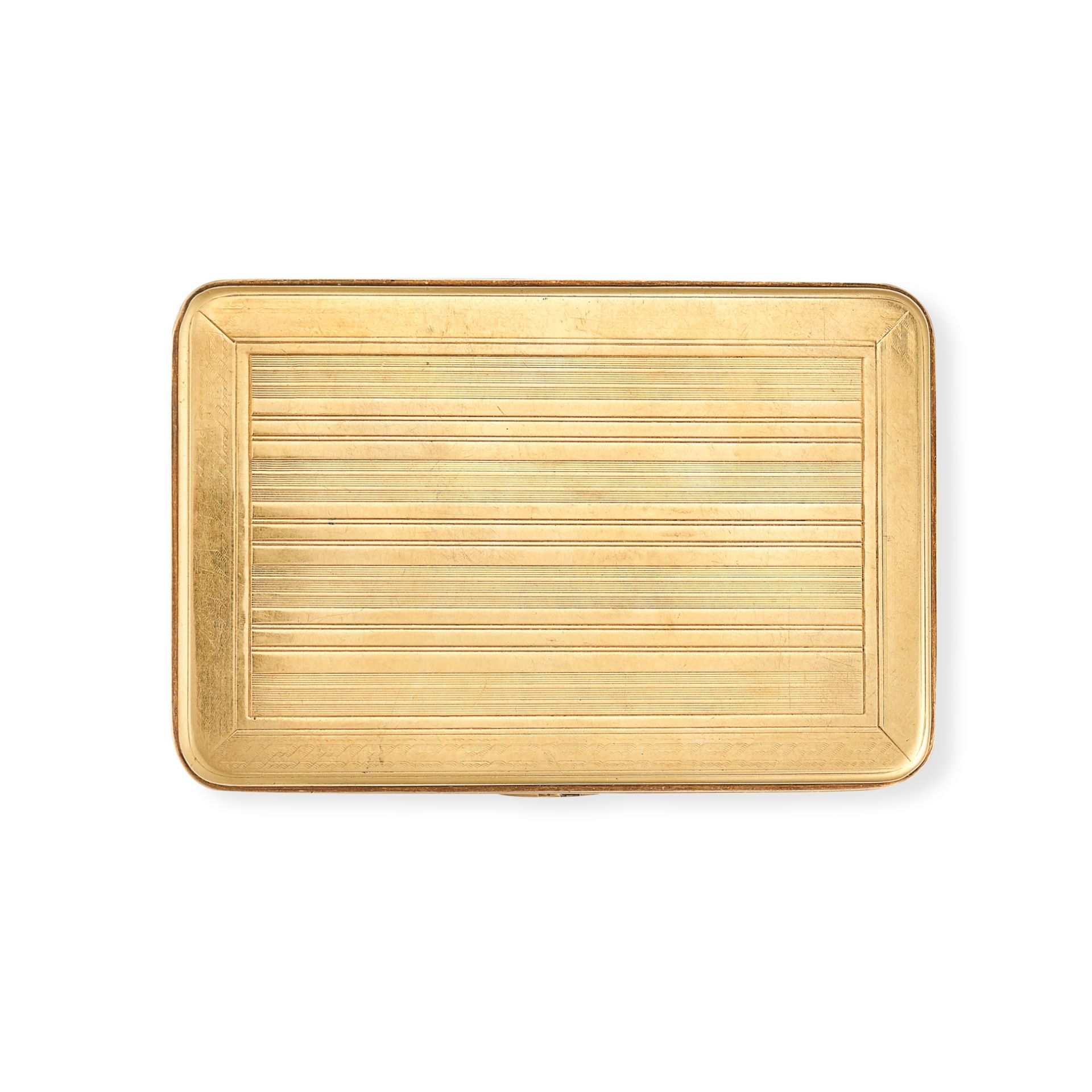 AN ANTIQUE FRENCH GOLD BOX in 18ct yellow gold, of rectangular form with engine turned detailing,