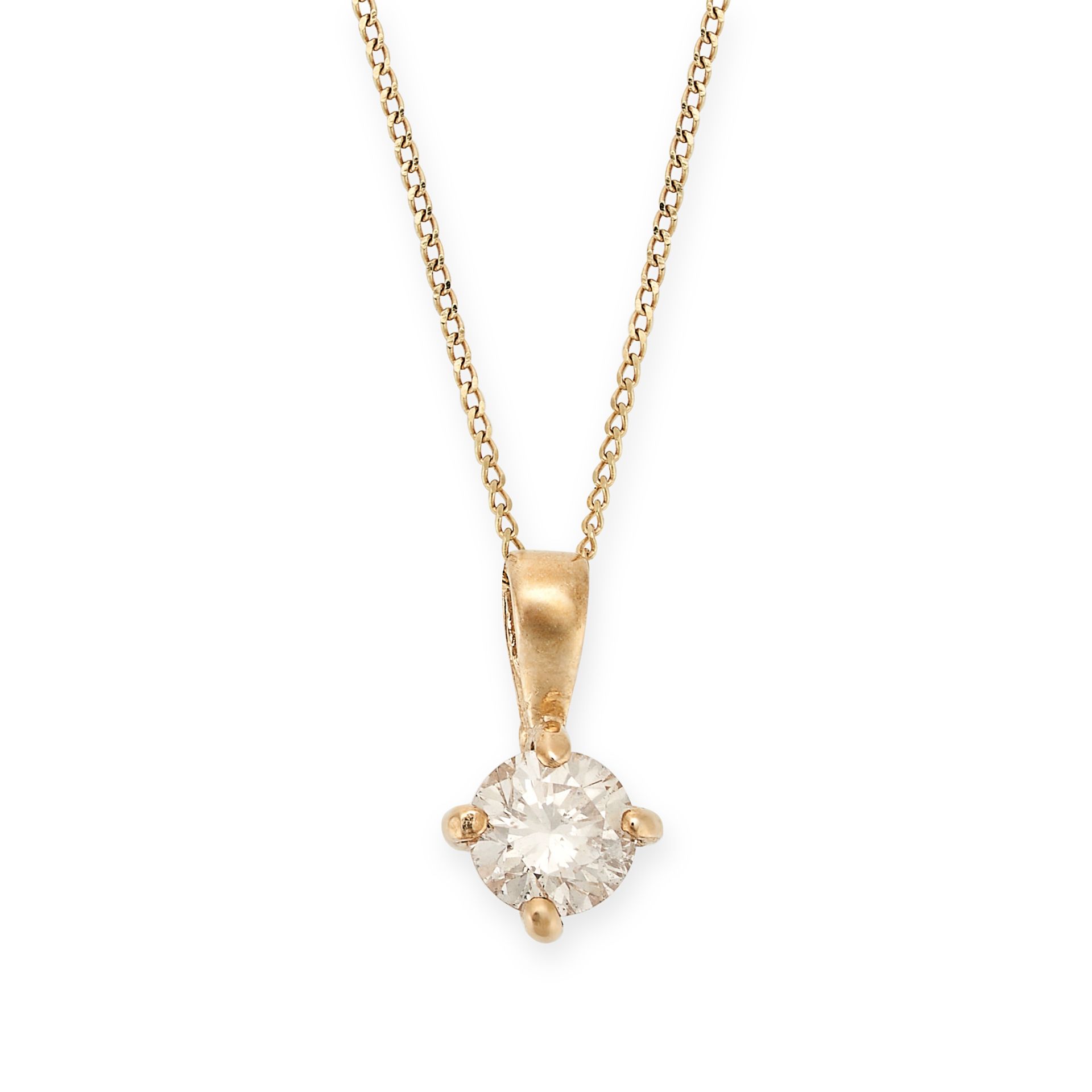 A SOLITAIRE DIAMOND PENDANT AND CHAIN in 9ct yellow gold, set with a round brilliant cut diamond