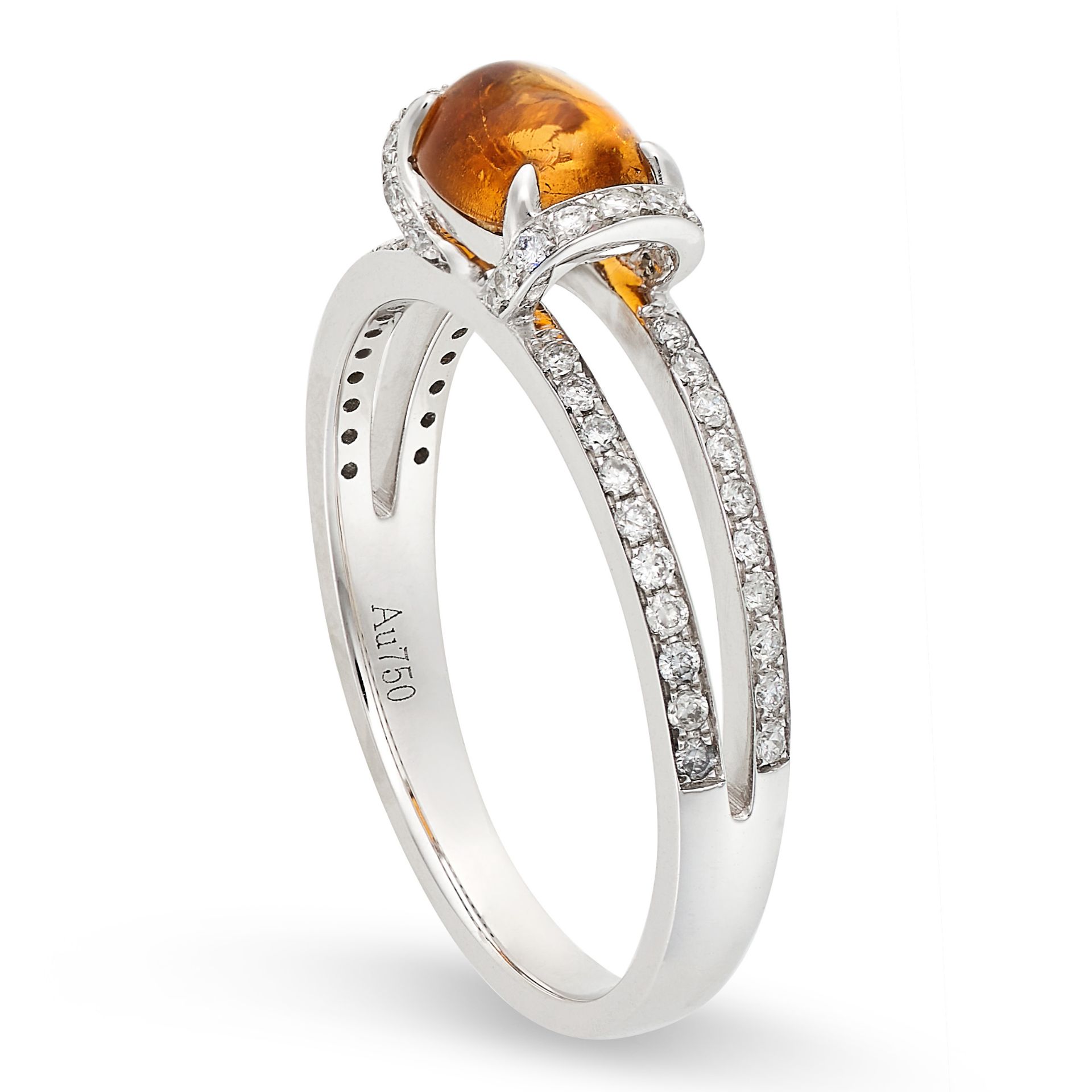 A YELLOW GARNET AND DIAMOND RING in 18ct white gold, set with a cabochon yellow garnet of 0.92 - Image 2 of 2