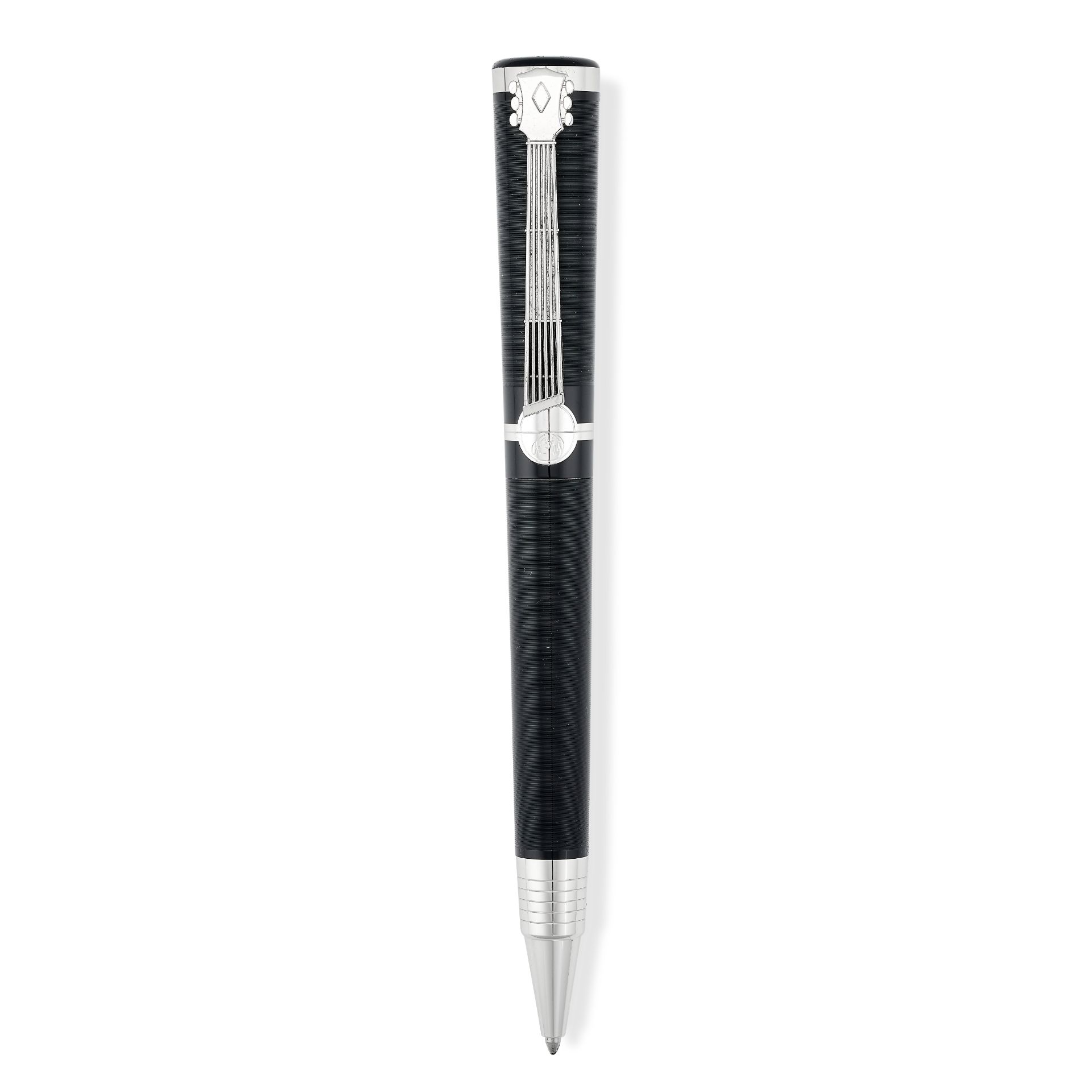 MONT BLANC, A LIMITED EDITION JOHN LENNON BALL POINT PEN with a vinyl record design and guitar