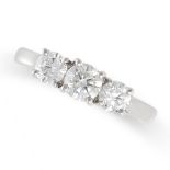 A DIAMOND THREE STONE RING in platinum, set with three round brilliant cut diamonds all totalling