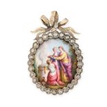 AN ANTIQUE ENAMEL AND DIAMOND MINIATURE PORTRAIT BROOCH in yellow gold, set with a miniature painted