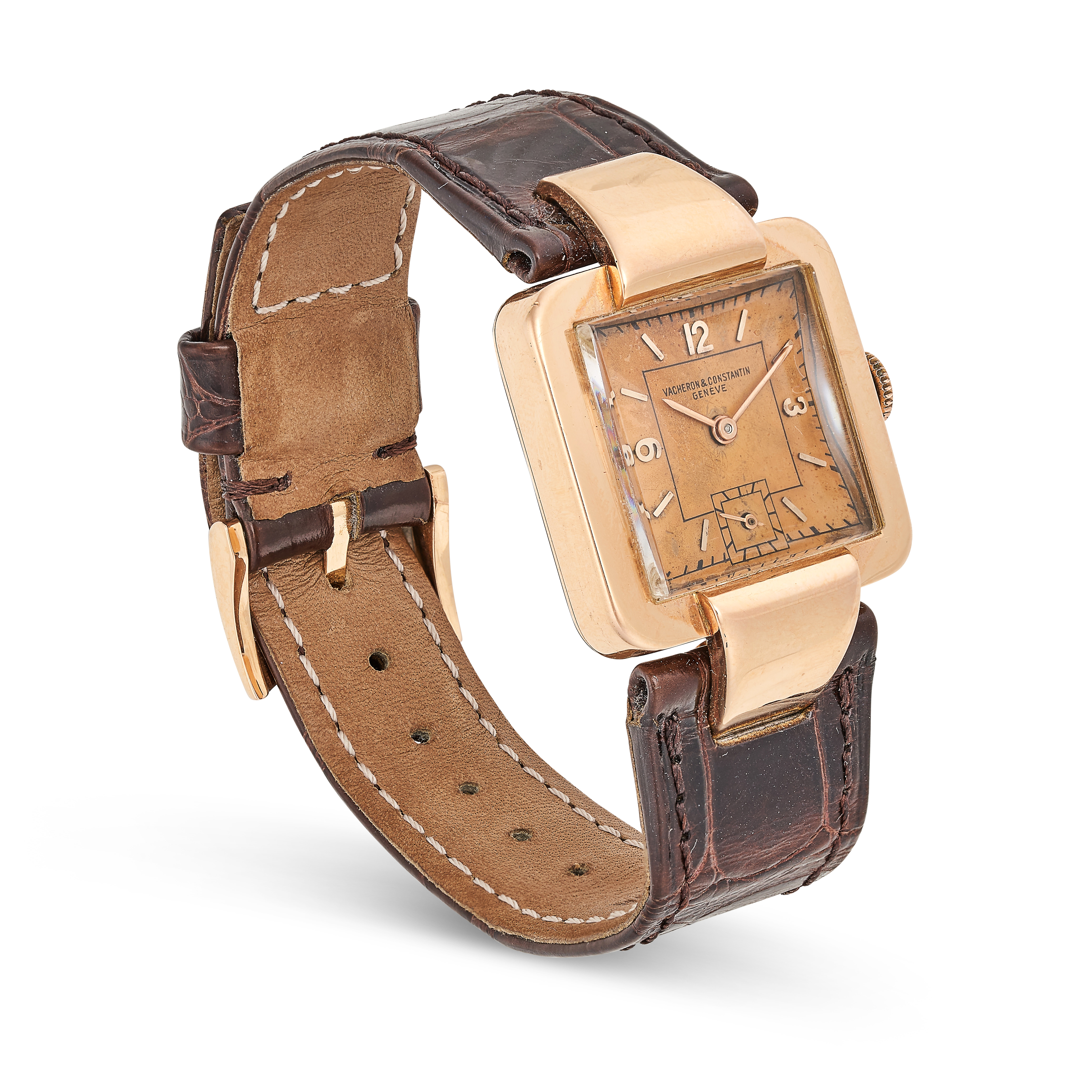 VACHERON & CONSTANTIN, A VINTAGE LADIES' WRISTWATCH in 18ct rose gold, with square face and tan dial - Image 2 of 2