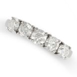 A DIAMOND FIVE STONE RING in platinum, set with five round brilliant cut diamonds totalling 1.4-1.60