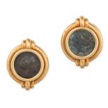 BULGARI, A PAIR OF ROMAN COIN CLIP EARRINGS in 18ct yellow gold, each earring set with a Roman coin,