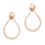 A PAIR OF GOLD DROP EARRINGS in 18ct rose gold, each comprising a gold stud suspending a pear shaped