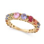NO RESERVE - A MULTICOLOURED SAPPHIRE ETERNITY RING in 18ct yellow gold, set with a graduated row of