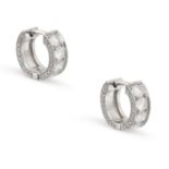 A PAIR OF DIAMOND HUGGIE HOOP EARRINGS in 18ct white gold, each set with a row of round brilliant