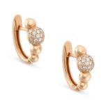 A PAIR OF DIAMOND HOOP EARRINGS in 18ct rose gold, each comprising four domed motifs one of which is