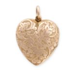 AN ANTIQUE EDWARDIAN MOURNING HEART LOCKET / PENDANT, EARLY 20TH CENTURY in 10ct yellow gold, the