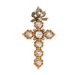 AN ANTIQUE DIAMOND AND ENAMEL CROSS PENDANT, 19TH CENTURY in yellow gold, the cross set with rose