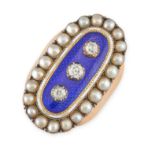 AN ANTIQUE DIAMOND, PEARL AND ENAMEL MOURNING RING, 18TH CENTURY AND LATER in yellow gold, the