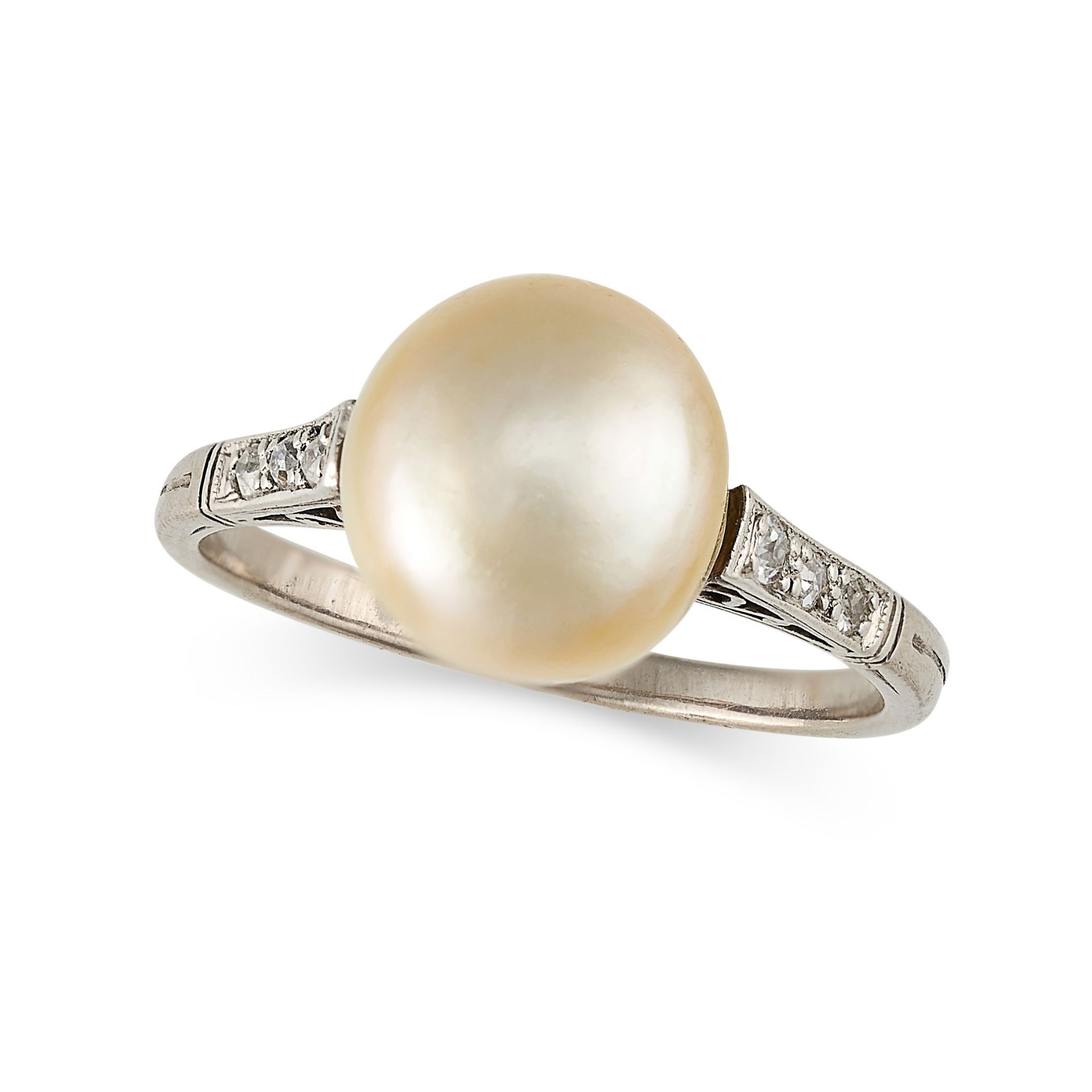 A NATURAL SALTWATER PEARL AND DIAMOND RING set with a natural saltwater pearl of 9.5mm, the band