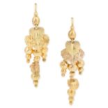 A PAIR OF ANTIQUE GOLD DROP EARRINGS, 19TH CENTURY in yellow gold, each designed to depict vine