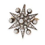 AN ANTIQUE VICTORIAN DIAMOND STAR BROOCH / PENDANT, 19TH CENTURY in yellow gold and silver, designed