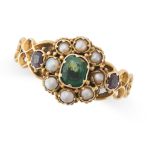 AN ANTIQUE VICTORIAN PASTE, GARNET, AND PEARL RING, 19TH CENTURY in yellow gold, set with a