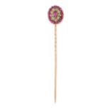 AN ANTIQUE RUBY AND DEMANTOID GARNET TIE / STICK PIN, RUSSIAN CIRCA 1910 in 14ct yellow gold, set