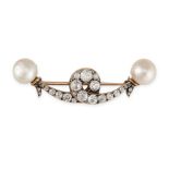 AN ANTIQUE NATURAL PEARL AND DIAMOND BROOCH in yellow gold, the brooch set with old cut diamonds and