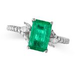 AN EMERALD AND DIAMOND RING in platinum, set with an octagonal step cut emerald of 1.96 carats,