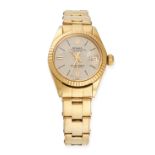 ROLEX, A VINTAGE LADIES DATEJUST WRISTWATCH in 18ct yellow gold, with grey linen dial, gold baton