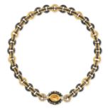 A CEYLON NO HEAT YELLOW SAPPHIRE AND DIAMOND NECKLACE in 18ct yellow gold, comprising a row of