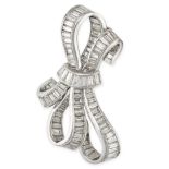 A DIAMOND BOW BROOCH in white gold, designed as an abstract ribbon tied into a bow, set throughout