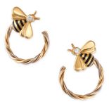CARTIER, A PAIR OF DIAMOND BUMBLE BEE TRINITY HOOP EARRINGS in 18ct gold, each designed as a bee set