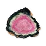 AN UNMOUNTED WATERMELON TOURMALINE tourmaline slice, 14.94 carats.