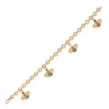 CARTIER, A GEMSET BUMBLE BEE BRACELET in 18ct yellow gold, comprising a fancy link bracelet